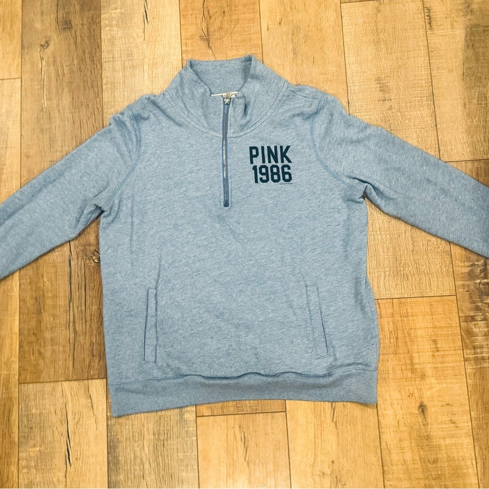 Victorias Secret PINK-Gray Quarter-Zip Sweatshirt with Pink 1986 Logo